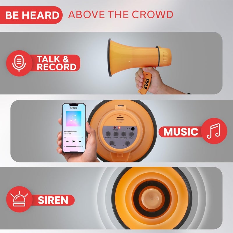 Pyle 20W Megaphone Bullhorn Speaker – Portable Handheld Loud Speaker with Adjustable Volume & Siren – Compact, Powerful Bull Horn for Announcements, Events, Sports & Public Address - Image 3